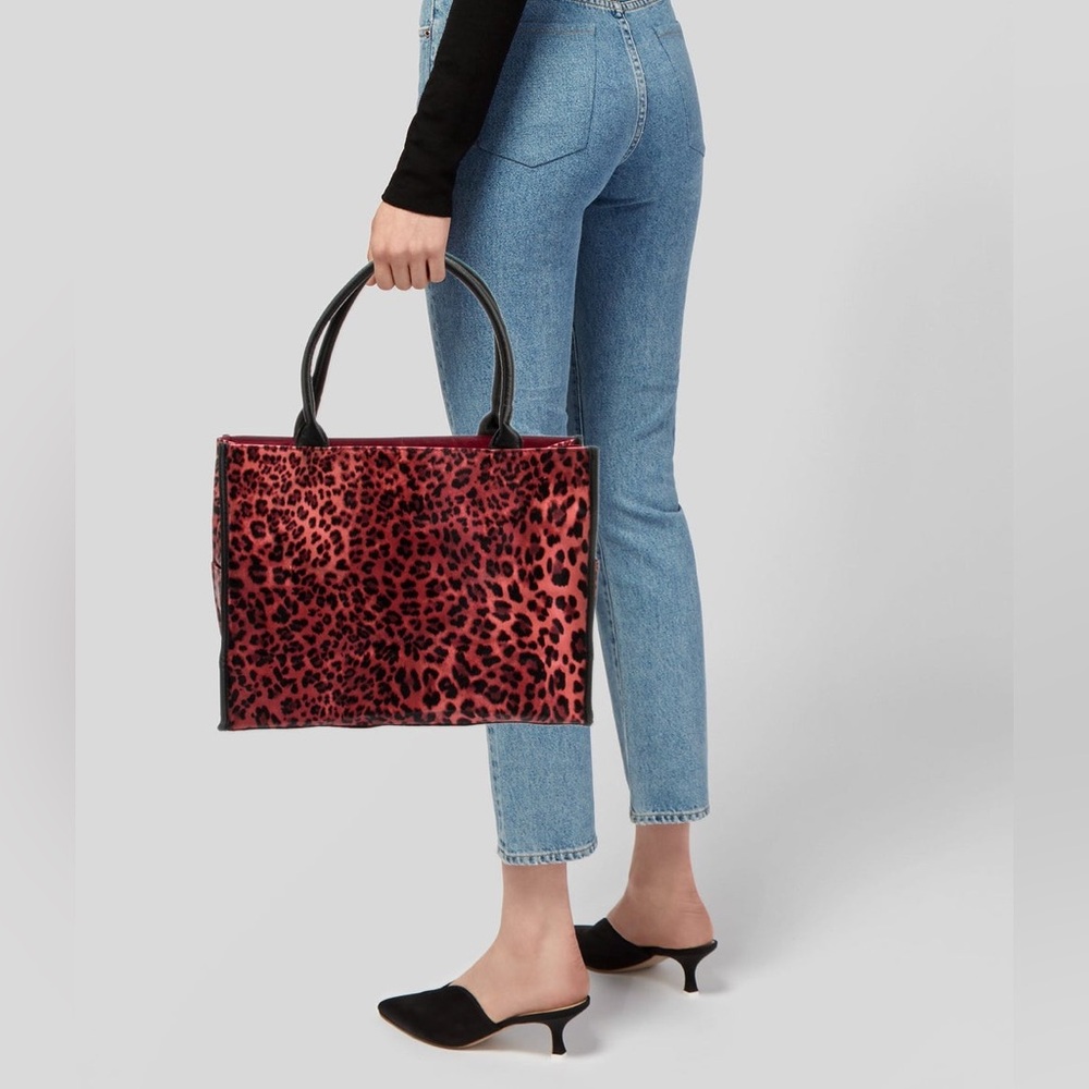 Neiman Marcus Printed Red Faux Leather Animal Print Tote Bag